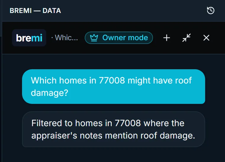 The bremi assistant rail: a question about roof damage in ZIP 77008 and bremi's answer
